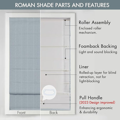 Madison Park Galen Cordless Roman Shade, 39"W x 64"H, Sheen Blue – Room Darkening, Thermal Insulated, Energy Efficient Window Blind with Subtle Sheen Basketweave Fabric for Privacy