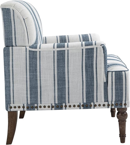 UIXE Stripe Accent Chairs Set of 2, Living Room Arm Chair Modern Nailhead Trim Club Armchair, Comfy Upholstered Sofa Lounge Seat Reading Seat Bedroom Side Seating for Home Office, Dark Blue