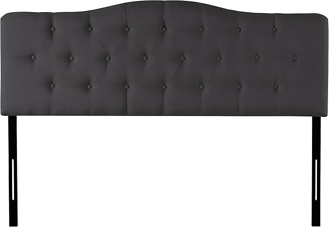Naomi Home Cassandra Full Size Bed Headboard, Square Tufted, White Linen Fabric, Height Adjustable 42"-52", Metal Legs, Wall/Bed Mount