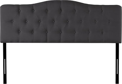 Naomi Home Cassandra Full Size Bed Headboard, Square Tufted, White Linen Fabric, Height Adjustable 42"-52", Metal Legs, Wall/Bed Mount