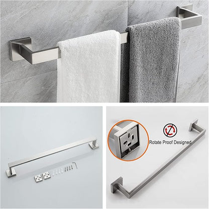 Bathroom Hardware Set Bathroom Accessories Set SUS304 Towel Bar Set Includes Towel Bar Inch+Towel Holder+Toilet Paper Holder+Towel Hook (10, Brush Nickel)