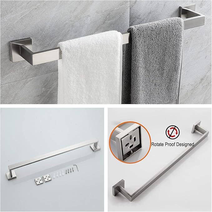 Bathroom Hardware Set Bathroom Accessories Set SUS304 Towel Bar Set Includes Towel Bar Inch+Towel Holder+Toilet Paper Holder+Towel Hook (10, Brushed Nickel-Paper Holer with Cover)
