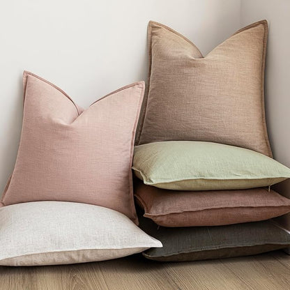Foindtower Pack of 2, Decorative Linen Solid Throw Pillow Covers Accent Soft Cushion Case Farmhouse Boho Pillowcase for Couch Sofa Chair Bedroom Living Room Home Decor 18 x 18 Inch Light Sage Green