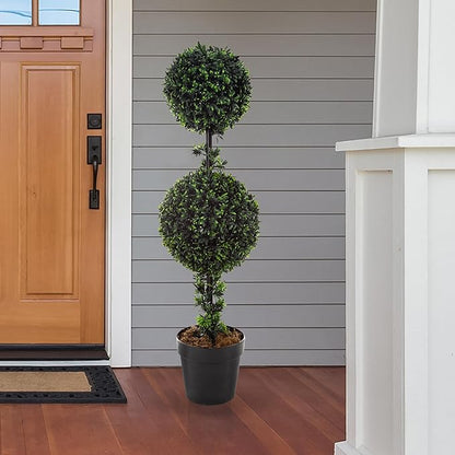 Artificial Topiary Tree - 36-Inch Double Ball Podocarpus Fake Plant - Realistic Indoor or Outdoor Potted Faux Plants for Home Decor by Pure Garden