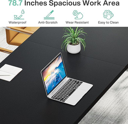 Tribesigns 78.7-Inch Executive Desk, Large Computer Office Desk Workstation, Modern Simple Style Laptop Desk Study Writing Table Business Furniture for Home Office (Black, 78.7 Inch)
