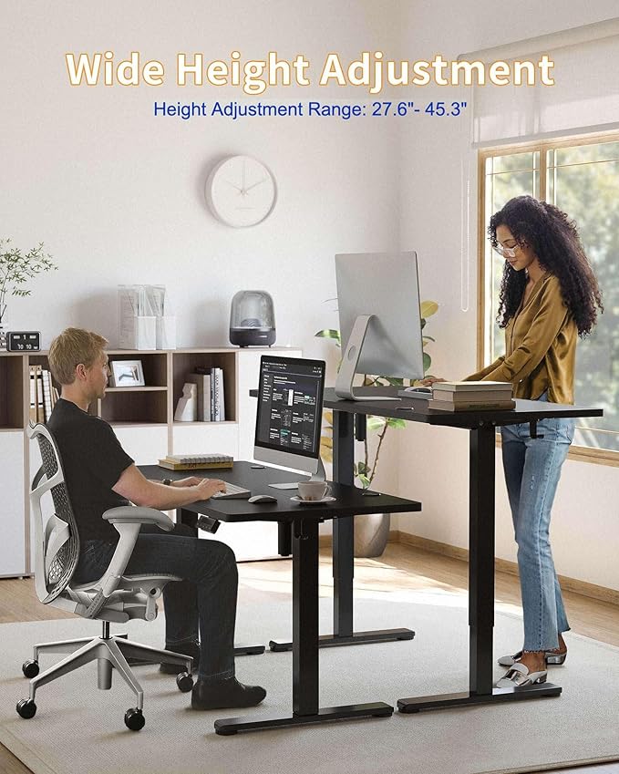 YIHAYO Electric Standing Desk, 55 x 24 Inches Stand Up Desk with Splice Board, Computer Desk for Home Office, Black Frame/Black Top
