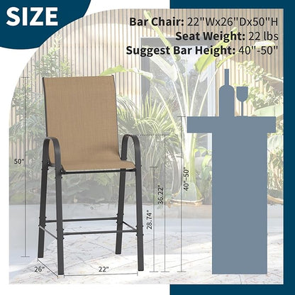 Amopatio Outdoor Bar Stools Set of 2,Comfortable High Back Patio Bar Chairs,All-Weather Sturdy Bar Height Outdoor Chairs for Porch, Backyard, Brown