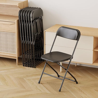 Allpop 4 Pack Plastic Folding Chair, 300lb Capacity, Portable Commercial Chair with Steel Frame for Home Office Wedding Party Indoor Outdoor Events, Stackable, Black