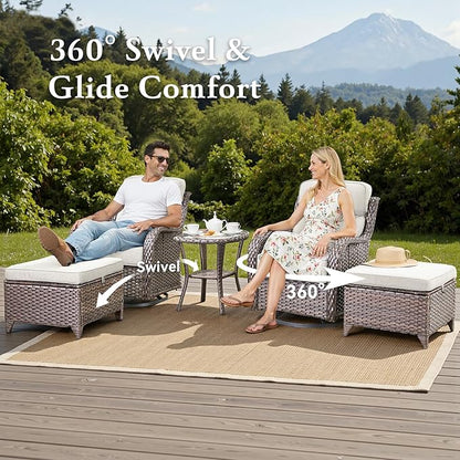 Belord Luxury 6" Thick Cushioned 11 Pieces Patio Furniture Set with Outdoor Couch, Wicker Outdoor Conversation Set with High Back Swivel Rocker Chairs for Deck Porch Yard and Poolside - Brown+Beige