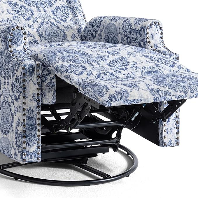 UIXE Swivel Rocker Manual Recliner Chairs Set of 2, Wingback Swivel Glider Fabric Nursery Reclining Sofa Chair, High Back Upholstered Arm Chair for Living Room Bedroom - Navy Floral