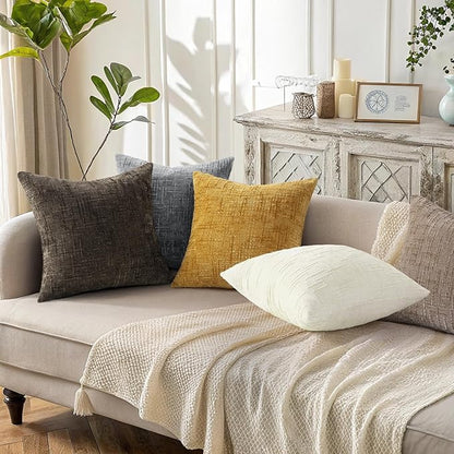 decorUhome Dark Grey Chenille Throw Pillow Covers 16x16 Set of 2 Thick Textured Slubby Couch Pillow Covers Farmhouse Accent Modern Neutral Decorative Pillow Cases for Bed Sofa Living Room