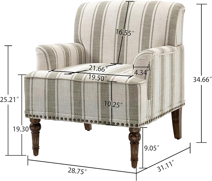 UIXE Stripe Accent Chairs Set of 2, Living Room Arm Chair Modern Nailhead Trim Club Armchair, Comfy Upholstered Sofa Lounge Seat Reading Seat Bedroom Side Seating for Home Office, Brown