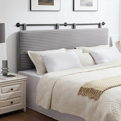 UEV Queen Headboard Only, Wall Mounted Hanging Upholstered Bed Head Board, Modern Vertical Channel Design of Fine Flannel, Elegant Grey Fluted Headboard for Bedroom (Grey, Queen Size)