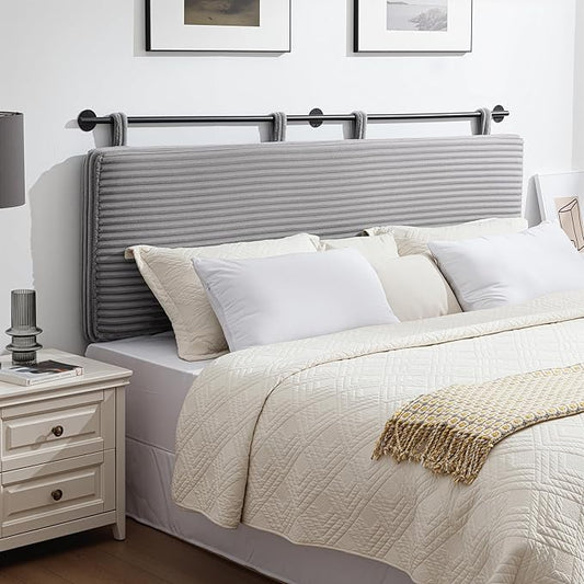UEV Queen Headboard Only, Wall Mounted Hanging Upholstered Bed Head Board, Modern Vertical Channel Design of Fine Flannel, Elegant Grey Fluted Headboard for Bedroom (Grey, Queen Size)