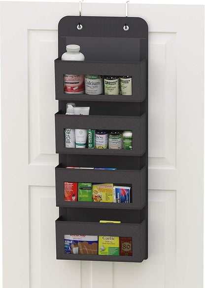 Simple Houseware 4 Clear Window Pocket Over Closet Door Storage Hanging Organizer for Bedroom, Bathroom, Pantry, Dark Grey