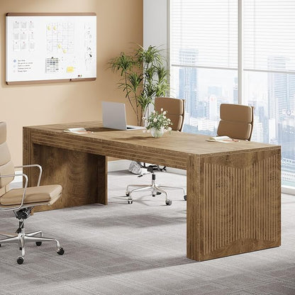 Tribesigns 79-Inch Extra Long Desk, Two Person Double Desk for Home Office, Wooden Long Computer Desk Writing Table for Office, Natural