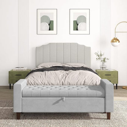 Queen Size Headboard Only, Linen Wall Mounted Headboard Queen/Full Size for Adjustable Bed, Modern Vertical Channel Design with Curved Tufted Upholstered Head Board, Linen Gray