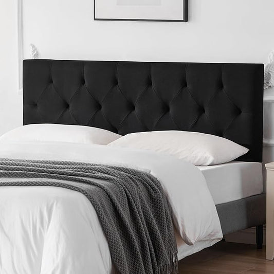 Linen Upholstered Headboard Full Size, Modern Diamond Tufting Solid Wood Full XL Headboard Only, Adjustable Height from 37” to 51” Head Board, Bed Frame or Wall Mount Headboards, Black