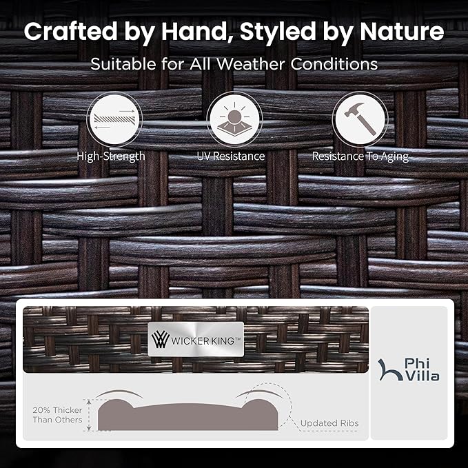 PHI VILLA Patio Furniture Set with 56" Fire Pit Table, Premium Outdoor Wicker Metal Frame Furniture with Upgraded Waterproof Thick Cushions for Porch, Poolside, Deck, and Yard