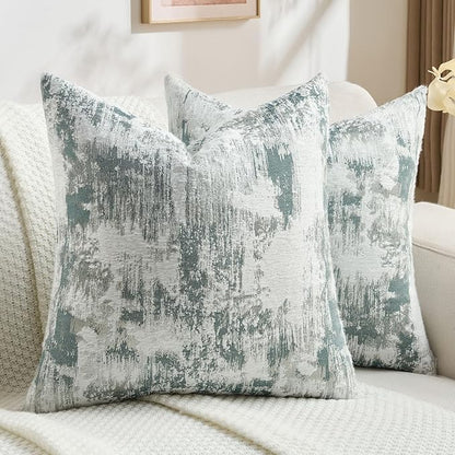 FUTEI Teal White Decorative Throw Pillow Covers 20x20 Inch Set of 2,Soft Faux Cashmere Jacquard - Textured & Cozy Cushion Case,Modern Home Decor for Couch Bed Living Room