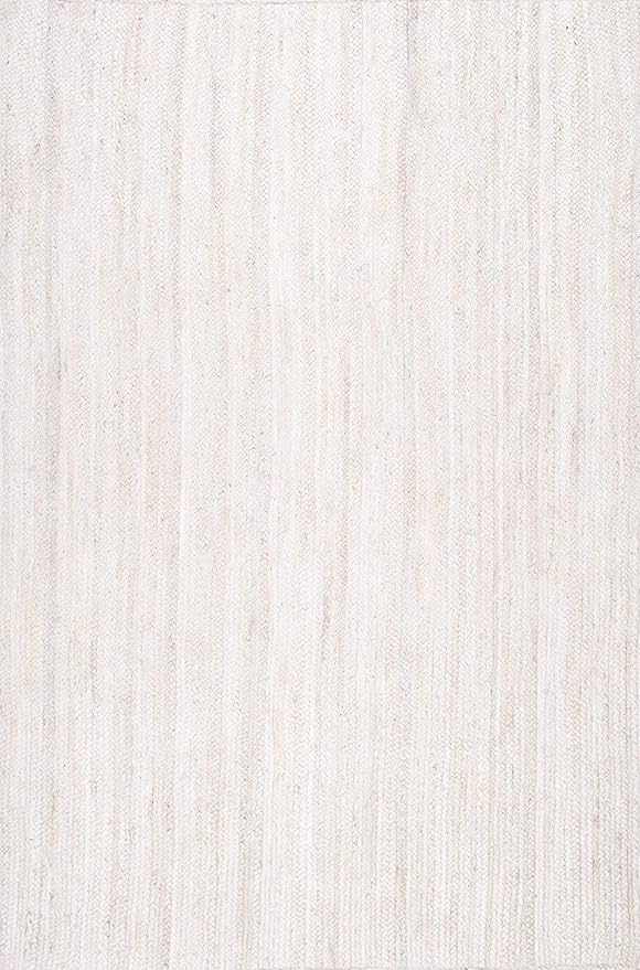 nuLOOM 4 Square Rigo Jute Hand Woven Area Rug, Off White, Solid Farmhouse Design, Natural Fiber, For Bedroom, Living Room, Dining Room, Hallway, Office, Kitchen, Entryway