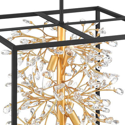 Possini Euro Design Carrine 20" Modern Pendant Chandelier Ceiling Light Fixture Dining Room Over Table Kitchen Island Foyer Hanging Unique 6-Light Black Gold Finish Crystal Metal Hallway Entryway
