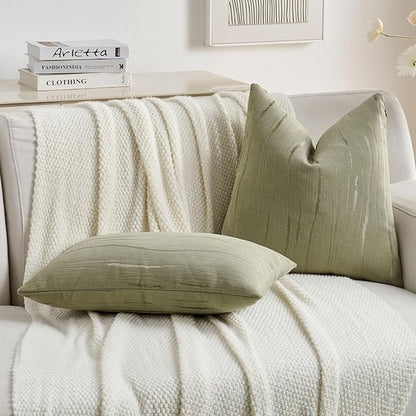 FUTEI Olive Green Chenille Decorative Throw Pillow Covers 26x26 Inch Set of 2,Soft Embossed Striped Textured Euro Pillow Shams,Modern Home Decor for Couch Bed Living Room