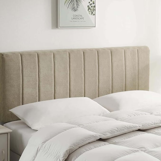 Hearth & Harbor Upholstered Queen Headboard - Easy Assemble Channel Stitched Headboard Queen Size - Wall Mounted Headboards with 3D Soundproof Wall Panels Peel & Stick Floating Headboards, Linen