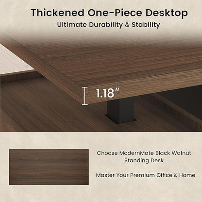 Executive Standing Desk with Drawers & Storage, 71'' Adjustable Electric Stand Up Wood Desk with Privacy Panel, AC/USB, File Cabinet, Large One-Piece Destop for Home Office, Black Walnut
