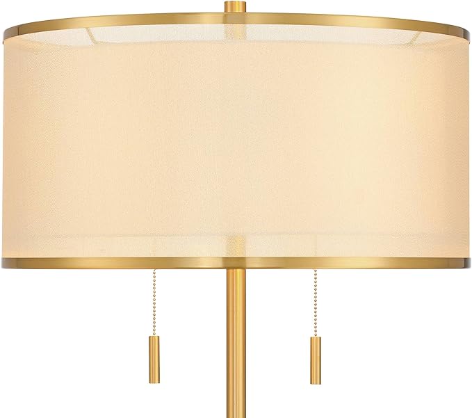 Possini Euro Design Granview Mid Century Modern 66" Tall Standing Floor Lamp with Glass Table USB Port Gold Metal Warm Brass Finish Living Room Bedroom House Reading Office Home Decor Entryway