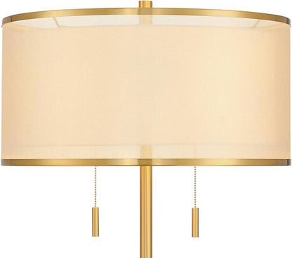 Possini Euro Design Granview Mid Century Modern 66" Tall Standing Floor Lamp with Glass Table USB Port Gold Metal Warm Brass Finish Living Room Bedroom House Reading Office Home Decor Entryway