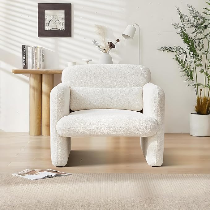 33.9'' Upgrade Lambswool Fabric Accent Chair with Arms, Modern Single Sofa Chair Armchair Upholstered Comfy Reading Arm Chair for Bedroom, Living Room