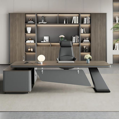 L Shaped Executive Desk, 102.4 inch Large Executive Computer Desk Set Drawers and Lockable, Power Socket and USB Port Storage, Without Display Racks and Bookshelves