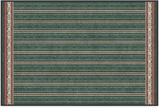 RUGGABLE x Morris & Co Machine Washable Area Rug – Fruit Stripe Spruce Green 2x3, Stain-Resistant, Non-Slip – Small Rugs for Living Room, Bedroom, Hallway, Entryway & Bathroom–with Cushioned Pad