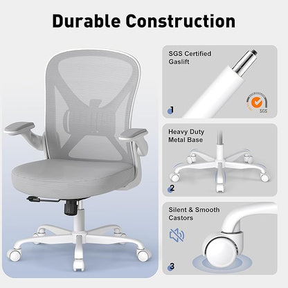 ZZH Ergonomic Office Chair Set of 6 with Adjustable Lumbar Support, Mesh Home Office Desk Chair with Wheels and Flip-up Arms, Grey