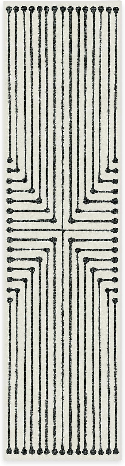 RUGGABLE x Jonathan Adler Machine Washable Modern Runner Rug – Inkdrop Black & Ivory 2.5x10, Stain-Resistant, Non-Slip – Washable Rug for Hallway, Entryway, Living Room & Kitchen–with Cushioned Pad