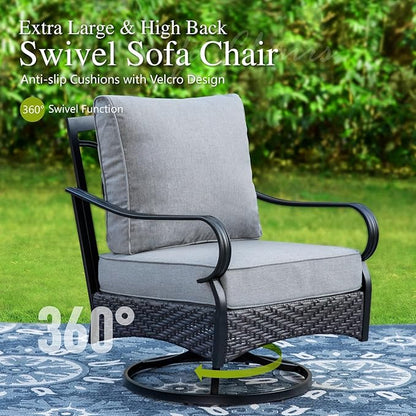 Sophia & William Patio Furniture Set with Fire Pit Table, 5 PCS Metal Outdoor Conversation Set Sofa Couch with Fire Pit Table, 4 Swivel Chairs for Outdoor Seating, Backyard, Porch(Grey)