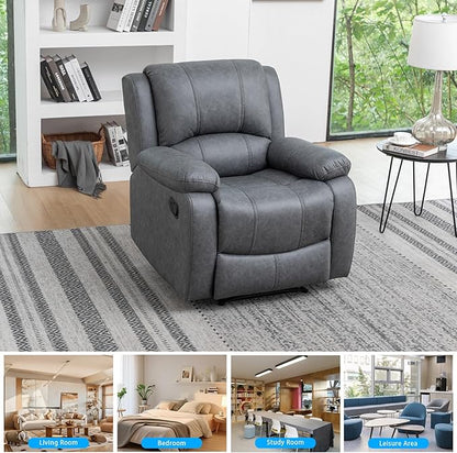 Manual Recliner Chair for Adults, Reclining Chairs, Breathable Leather Single Sofa with Adjustable Backrest, Modern Push Back Wingback Lounge Armchair for Living Room (Grey)