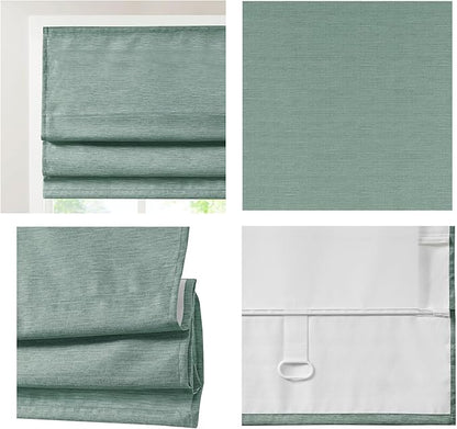 Madison Park Cordless Roman Shades Faux Silk Shade with Sheen 1-Panel Privacy, Room Darkening, Energy Efficient, Thermal Insulated Window Blind for Bedroom, Living Room Décor, 39"W x 64"L Como, Green
