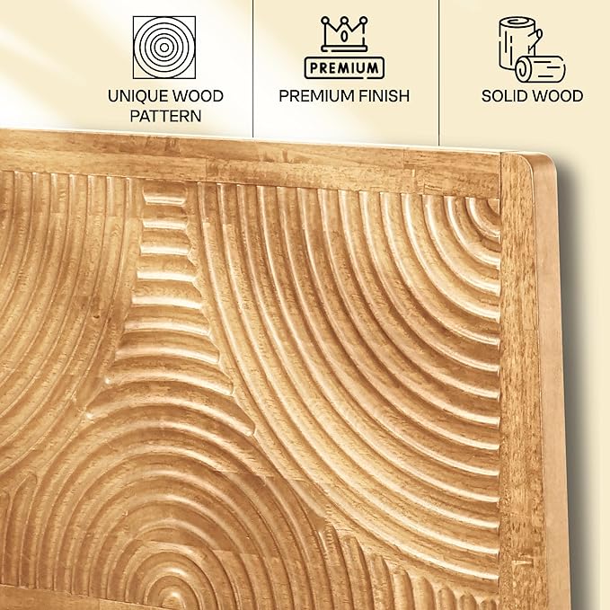 Acacia Harmony King Platform Bed Frame – Solid Rubber Wood, Natural Oak Finish, Mid-Century Style, Bold Circular Wood Pattern, 800lbs Capacity, No Box Spring Needed, Easy Assembly