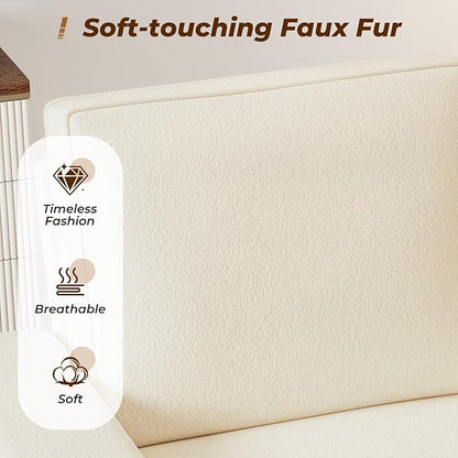 Furnimart 58" Wide Plush Loveseat, 2-Seater Sofa with Dual-Port USB Charger & Cup Holders, Terry Fabric, Modern Accent Couch for Small Spaces, Apartment, Living Room(Terry-Beige)
