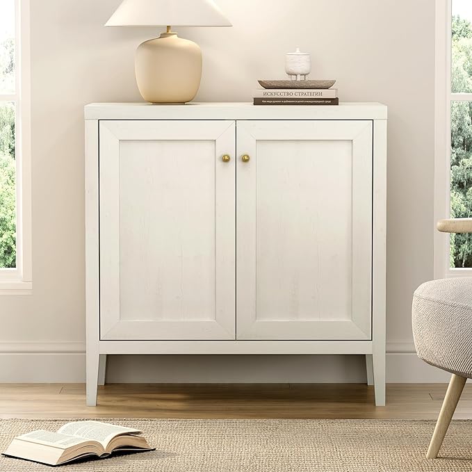 Sideboard Buffet Cabinets Set of 3 with Adjusable Shelves, Farmhouse Storage Cabinet, Credenza, Accent Cabinet, Kitchen Coffee Bar Console Table for Living Dining Room, Antique White