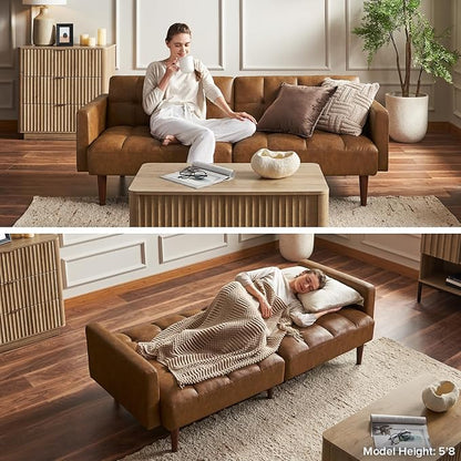mopio Aaron 76.8" Couch, Small Futon Sofa Bed, Sleeper, Loveseat, Mid Century Modern Futon Couch, Sofa Cama, Couches for Living Room, Bedroom (Old Rosa, Velvet)