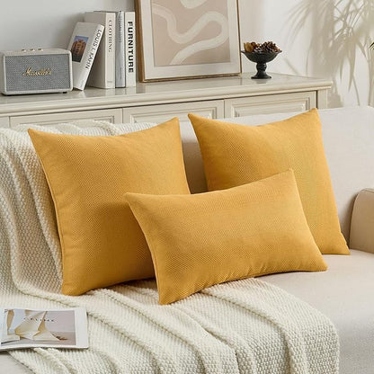 FUTEI Mustard Yellow Chenille Throw Pillow Covers 16x16 Inch Set of 2,Soft Wide Chevron Textured Cushion Case,Farmhouse Home Decor for Couch Bed Living Room