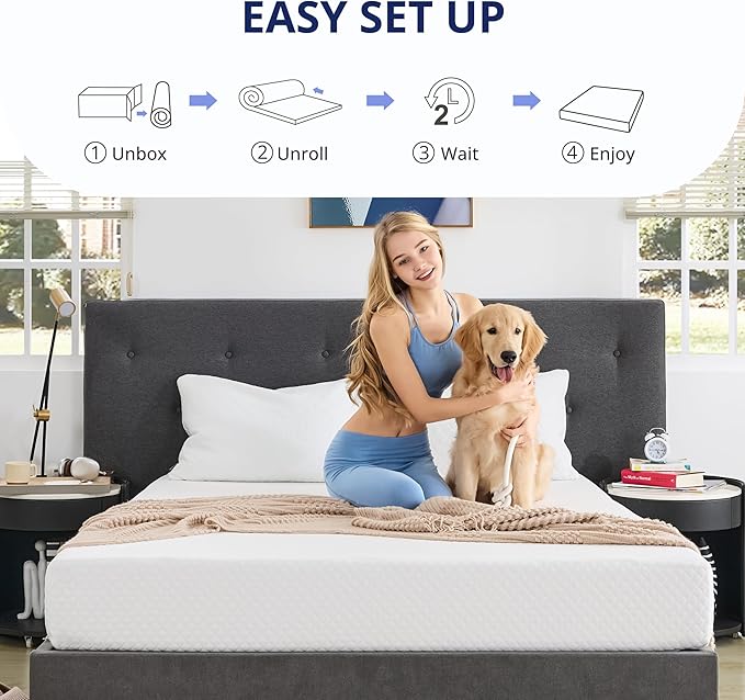 Twin XL Mattress 12 Inch Green Tea Memory Foam Mattress for Cool Sleep & Pressure Relief, Medium Feel Support,Fiberglass Free, Bed in a Box, Removable Washable Cover, CertiPUR-US Certified