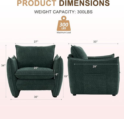Oversized Accent Chair, Modern Single Sofa Cloud Chairs with Removable Pillow, Deep Seat Comfy Armchair for Living Room Bedroom Reading Nook - Upholstered Lounge Chair (Green)