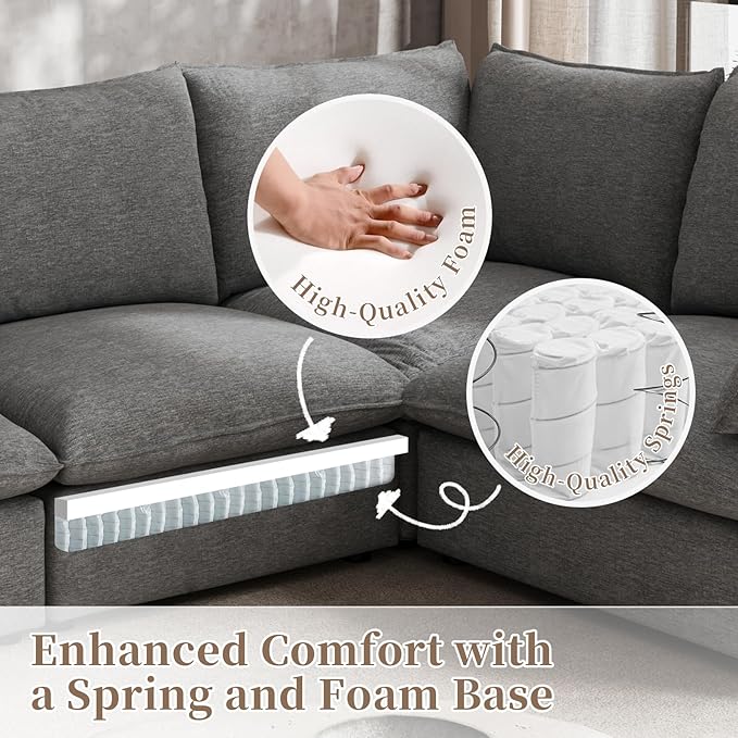 Waterproof Cloud Sectional Couches for Living Room,High Backrest Down Filled Couch,5 Seater Oversized Modular U-Shaped Sofas,Detachable Sofa Covers,Dark Grey
