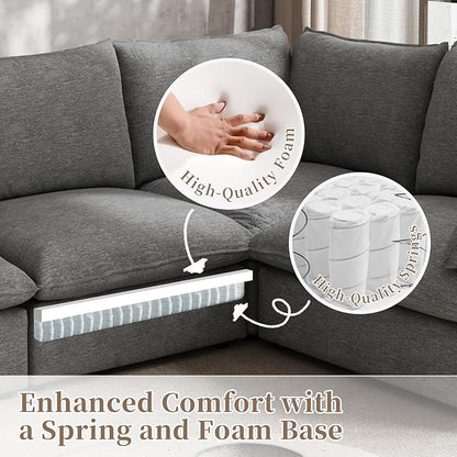 Waterproof Cloud Sectional Couches for Living Room,High Backrest Down Filled Couch,6 Seater Oversized Modular U-Shaped Sofas with Chaise,Detachable Sofa Covers,Deep Grey