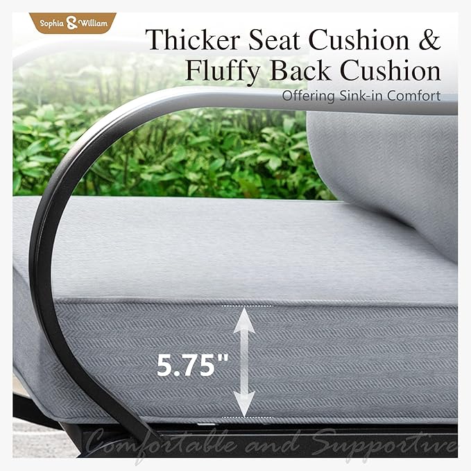 Sophia & William Patio Furniture Sets for 7 Outdoor Conversation Set 7 Pcs with 2 x Swivel Chairs, 2 x Armrest Sofa, 1 x 3-Seat Cushion Chairs, 2 x Ottomans for Coffee Garden Backyard Poolside Grey