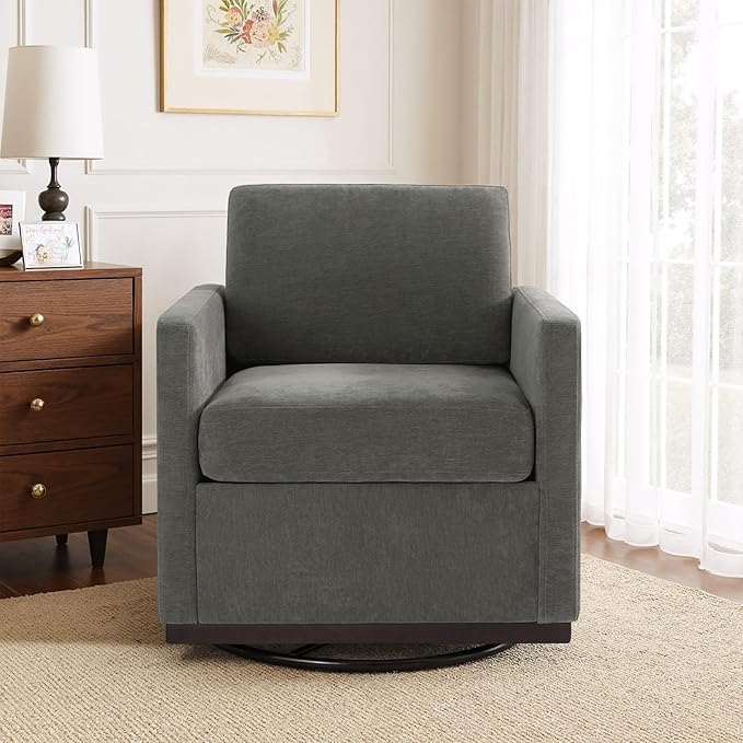 UIXE Swivel Accent Chair, Chenille Upholstered Armchair Comfy Club Chair for Living Room, Mid Century Modern Arm Chair Single Sofa Nook Bedroom Side Reading Seat - Gray